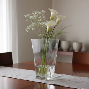 Kosta Boda Style Clear Heavy Glass Square Tapered Vase - 10"